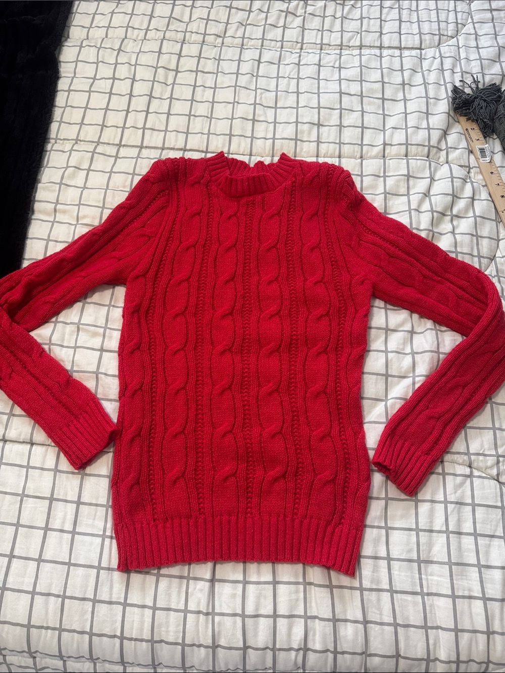 SHEIN Red Cable Knit Crewneck Sweater